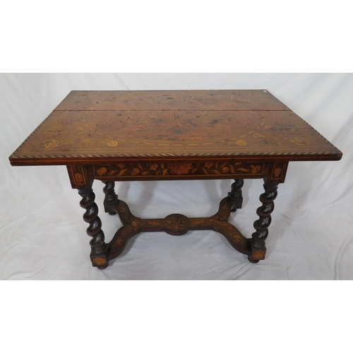 240 - Dutch marquetry oblong table satinwood, rosewood, walnut, other foliate & bird inlays, herringbone b... 