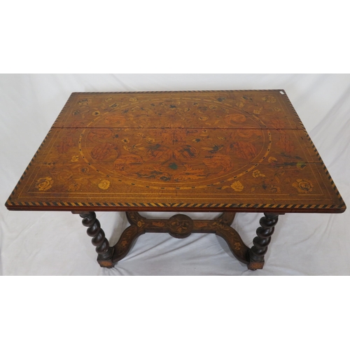 240 - Dutch marquetry oblong table satinwood, rosewood, walnut, other foliate & bird inlays, herringbone b... 