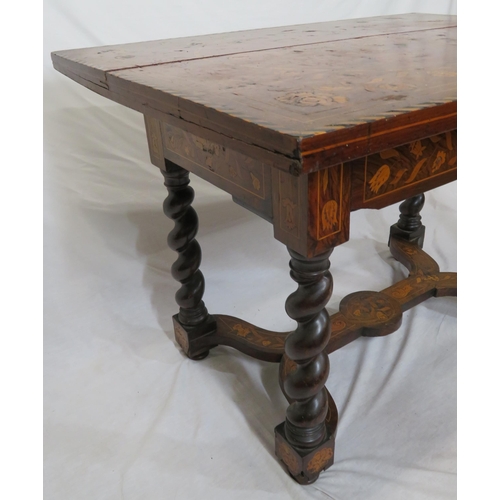 240 - Dutch marquetry oblong table satinwood, rosewood, walnut, other foliate & bird inlays, herringbone b... 