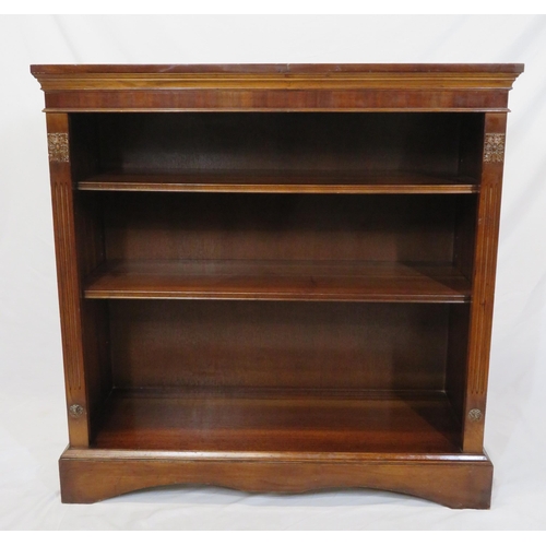 25 - Edwardian mahogany open bookcase with adjustable shelving, reeded borders, on shaped plinth