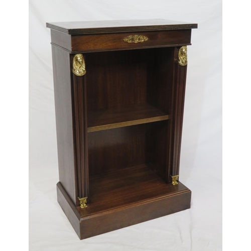 25 - Edwardian mahogany open bookcase with adjustable shelving, reeded borders, on shaped plinth