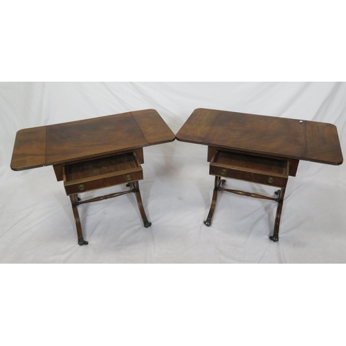 26 - Pair of Edwardian style dropleaf occasional tables with reeded borders, pull-out supports, frieze dr... 