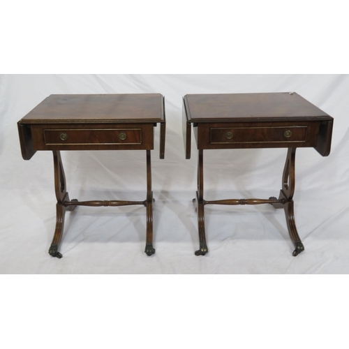 26 - Pair of Edwardian style dropleaf occasional tables with reeded borders, pull-out supports, frieze dr... 