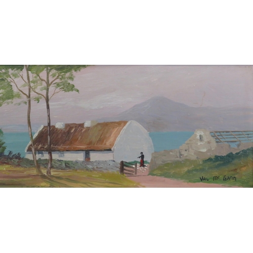 268 - Val McGann 'Cottage near Renvyle, Connemara' oil on board 15x75cm signed