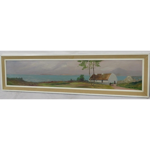 268 - Val McGann 'Cottage near Renvyle, Connemara' oil on board 15x75cm signed