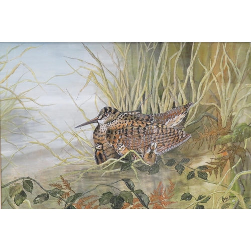 272 - John Straw 'Woodcock & chicks' gauche 35x55cm signed