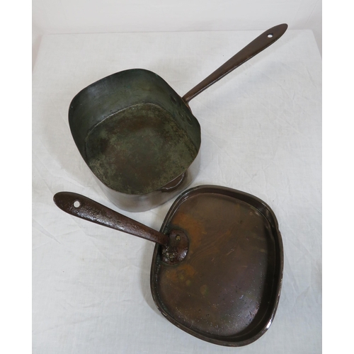 28 - Victorian style copper pans with shaped handles