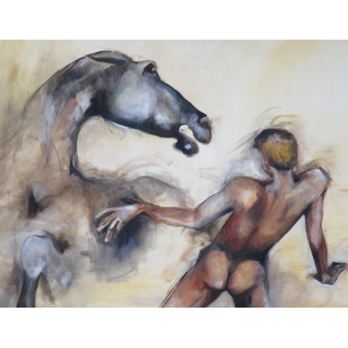 292 - Irish Impressionist school 'Nude with horse' oil on canvas 167x138cm initialled