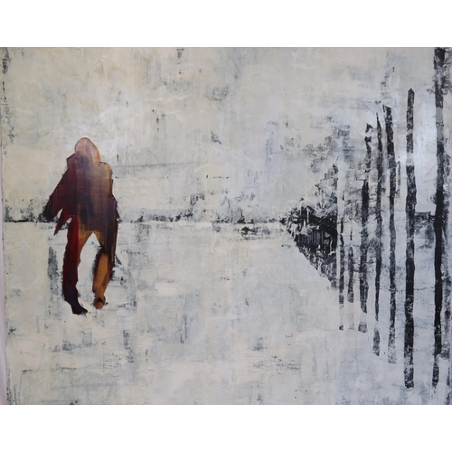 293 - Modernist school 'Figure in a streetscape' oil on canvas 153x153cm