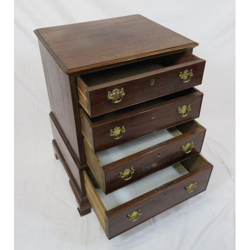 31 - Victorian mahogany small chest of drawers with brass drop handles, on bracket feet