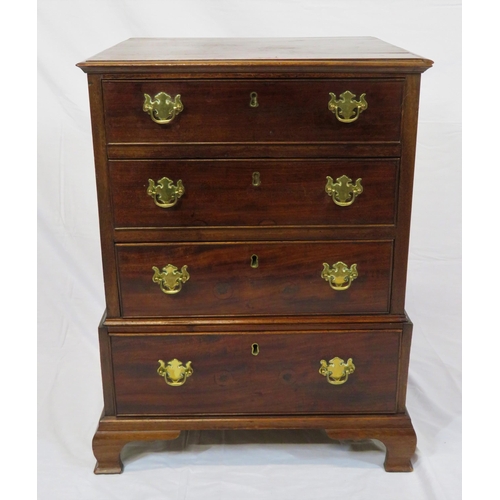 31 - Victorian mahogany small chest of drawers with brass drop handles, on bracket feet