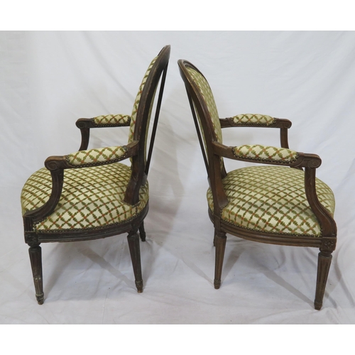 328 - Pair of Victorian style balloonback open armchairs with serpentine fronted seats, on reeded tapering... 