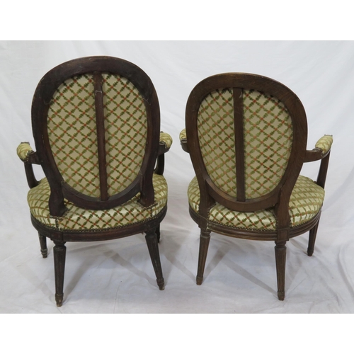 328 - Pair of Victorian style balloonback open armchairs with serpentine fronted seats, on reeded tapering... 