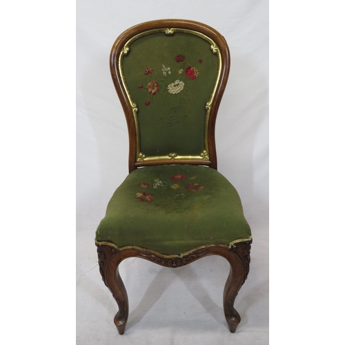 330 - Victorian mahogany spoonback occasional chair with foliate upholstery, serpentine fronted seat, on f... 