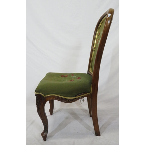 330 - Victorian mahogany spoonback occasional chair with foliate upholstery, serpentine fronted seat, on f... 