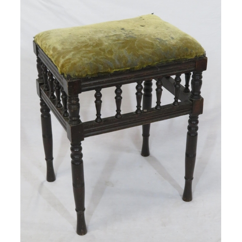 34 - Victorian stool with upholstered top, turned rails and legs