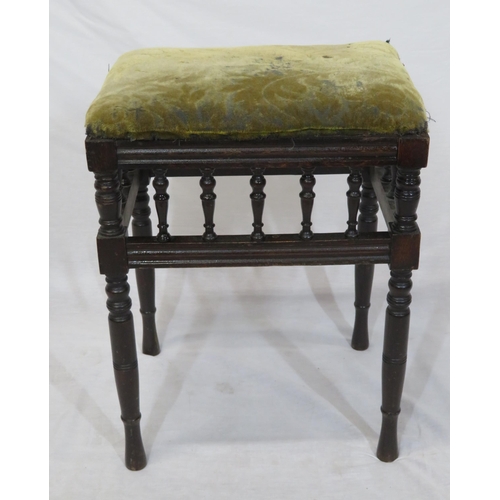 34 - Victorian stool with upholstered top, turned rails and legs