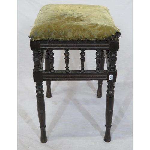 34 - Victorian stool with upholstered top, turned rails and legs