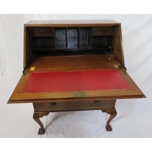 35 - Edwardian mahogany bureau with fall-out front, fitted interior, three drawers, on cabriole legs with... 