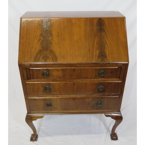 35 - Edwardian mahogany bureau with fall-out front, fitted interior, three drawers, on cabriole legs with... 