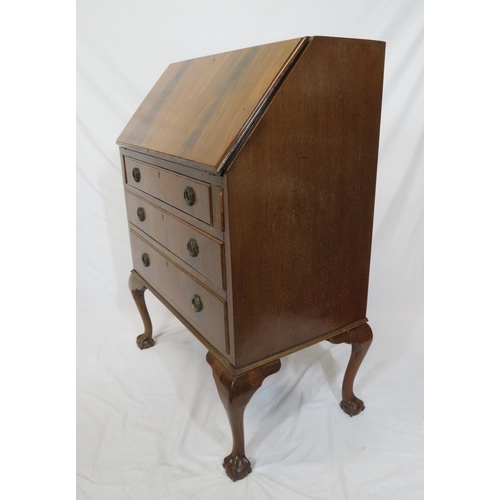 35 - Edwardian mahogany bureau with fall-out front, fitted interior, three drawers, on cabriole legs with... 