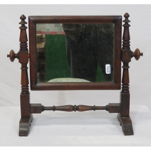 37 - Victorian mahogany small swivel mirror with turned columns & bracket feet