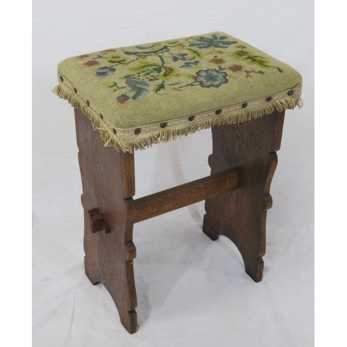 52 - Edwardian oak stool with foliate upholstery