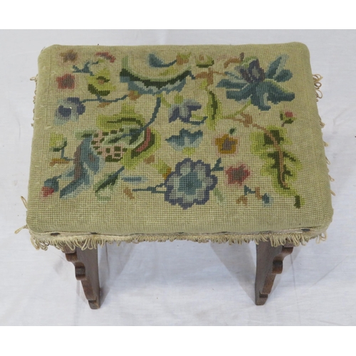 52 - Edwardian oak stool with foliate upholstery