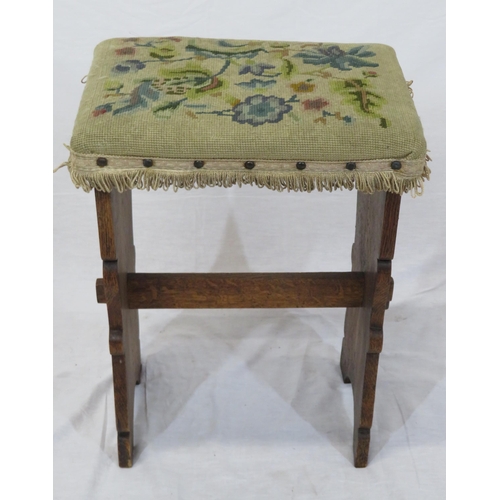 52 - Edwardian oak stool with foliate upholstery