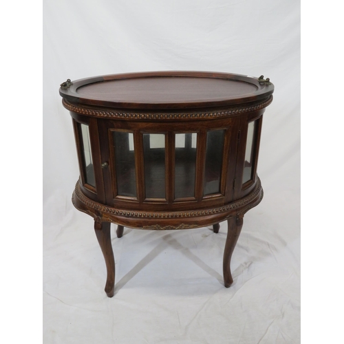 56 - Oval mahogany drinks cabinet with detachable tray, bevelled glass panels, on cabriole legs