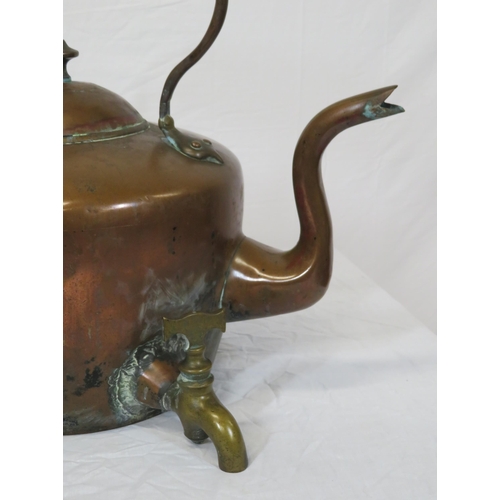 57 - Georgian copper kettle with shaped handle & spout