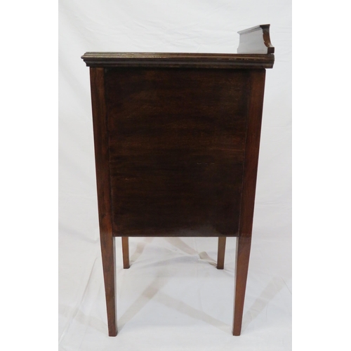 59 - Edwardian inlaid mahogany locker with shelved interior, panelled door & tapering legs