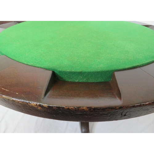 60 - Victorian mahogany round poker table with baize inset, card wells, on turned column with tripod