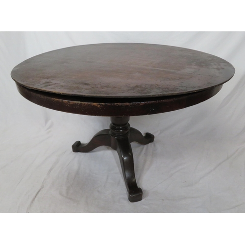 60 - Victorian mahogany round poker table with baize inset, card wells, on turned column with tripod