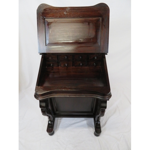 61 - Edwardian design mahogany davenport with pen tray, lift-up lid, fitted interior, four side drawers w... 