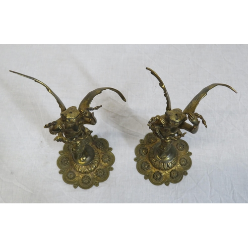 73 - Pair of Victorian style brass winged figures with shaped bases