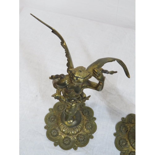 73 - Pair of Victorian style brass winged figures with shaped bases