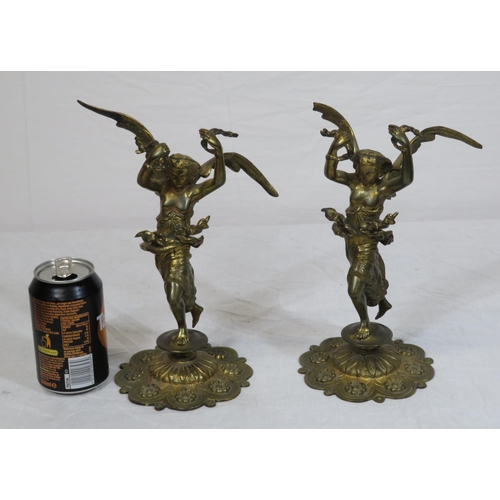 73 - Pair of Victorian style brass winged figures with shaped bases