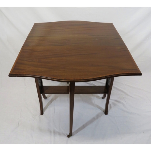 74 - Edwardian crossbanded inlaid mahogany pembroke table with dropped leaves, serpentine borders, pull-o... 