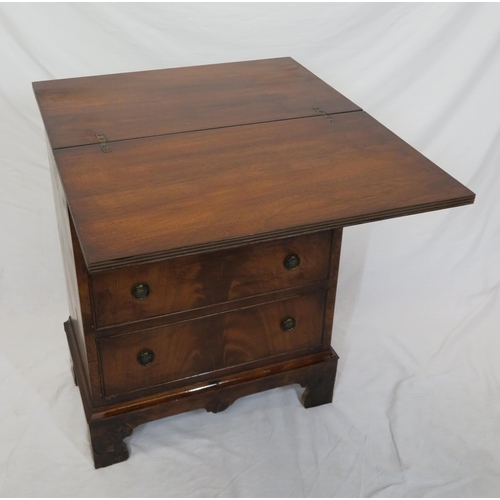 76 - Victorian mahogany small bachelors chest with fold-over top, pull-out supports, four drawers with br... 