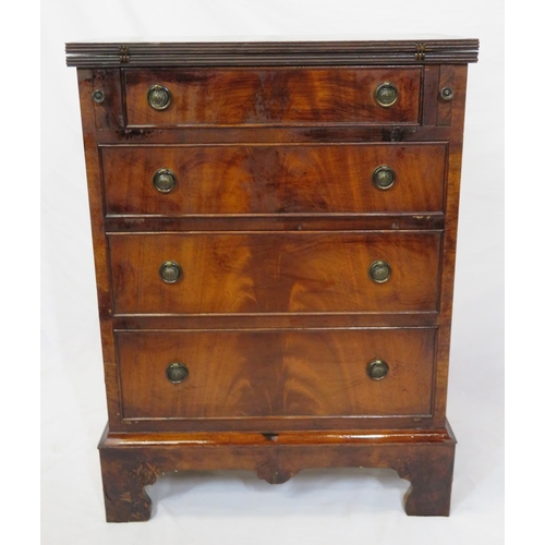 76 - Victorian mahogany small bachelors chest with fold-over top, pull-out supports, four drawers with br... 