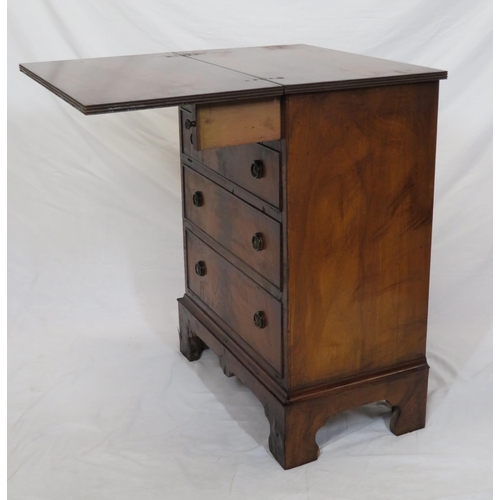 76 - Victorian mahogany small bachelors chest with fold-over top, pull-out supports, four drawers with br... 