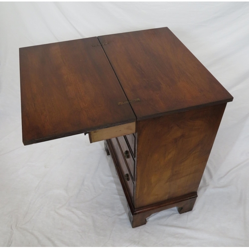 76 - Victorian mahogany small bachelors chest with fold-over top, pull-out supports, four drawers with br... 