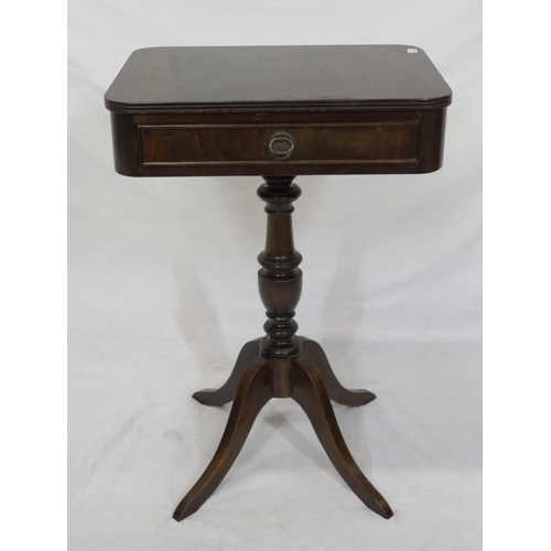 84 - Edwardian style occasional table with reeded border, frieze drawer, turned column, on quadrapod