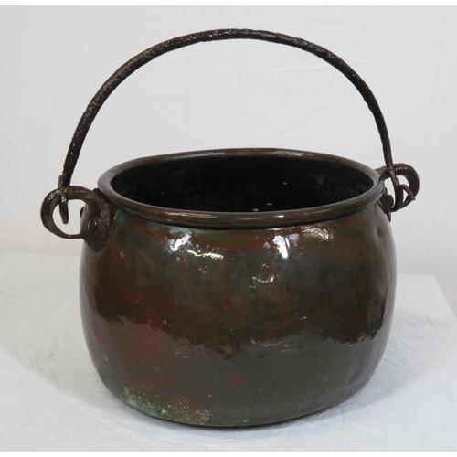 87 - Georgian style copper cauldron with shaped handle