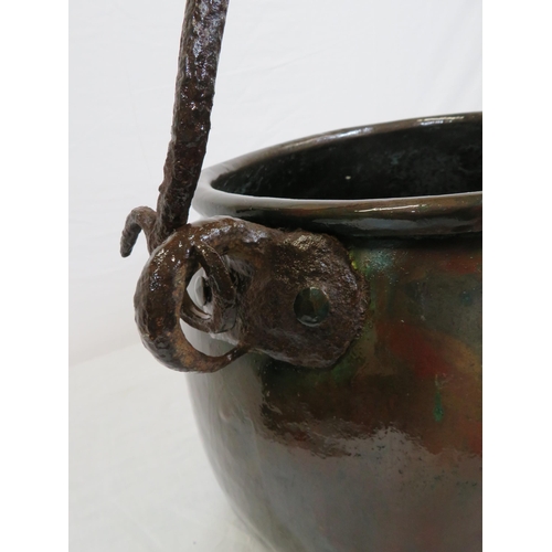 87 - Georgian style copper cauldron with shaped handle