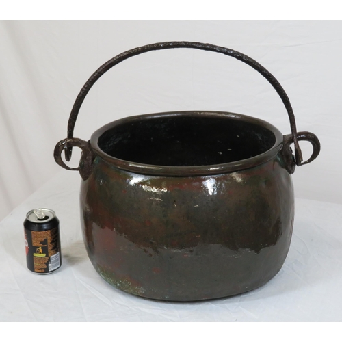 87 - Georgian style copper cauldron with shaped handle