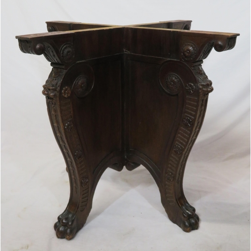 90 - Victorian style round centre table with reeded borders, on reeded foliate carved quadrite base