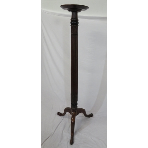 96 - Victorian mahogany torchere or bust stand with round top, reeded column, on hipped tripod