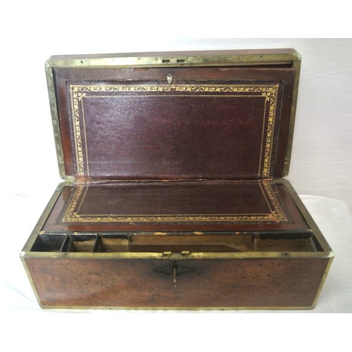 131 - Edwardian walnut writing slope with brass banding & recessed handles